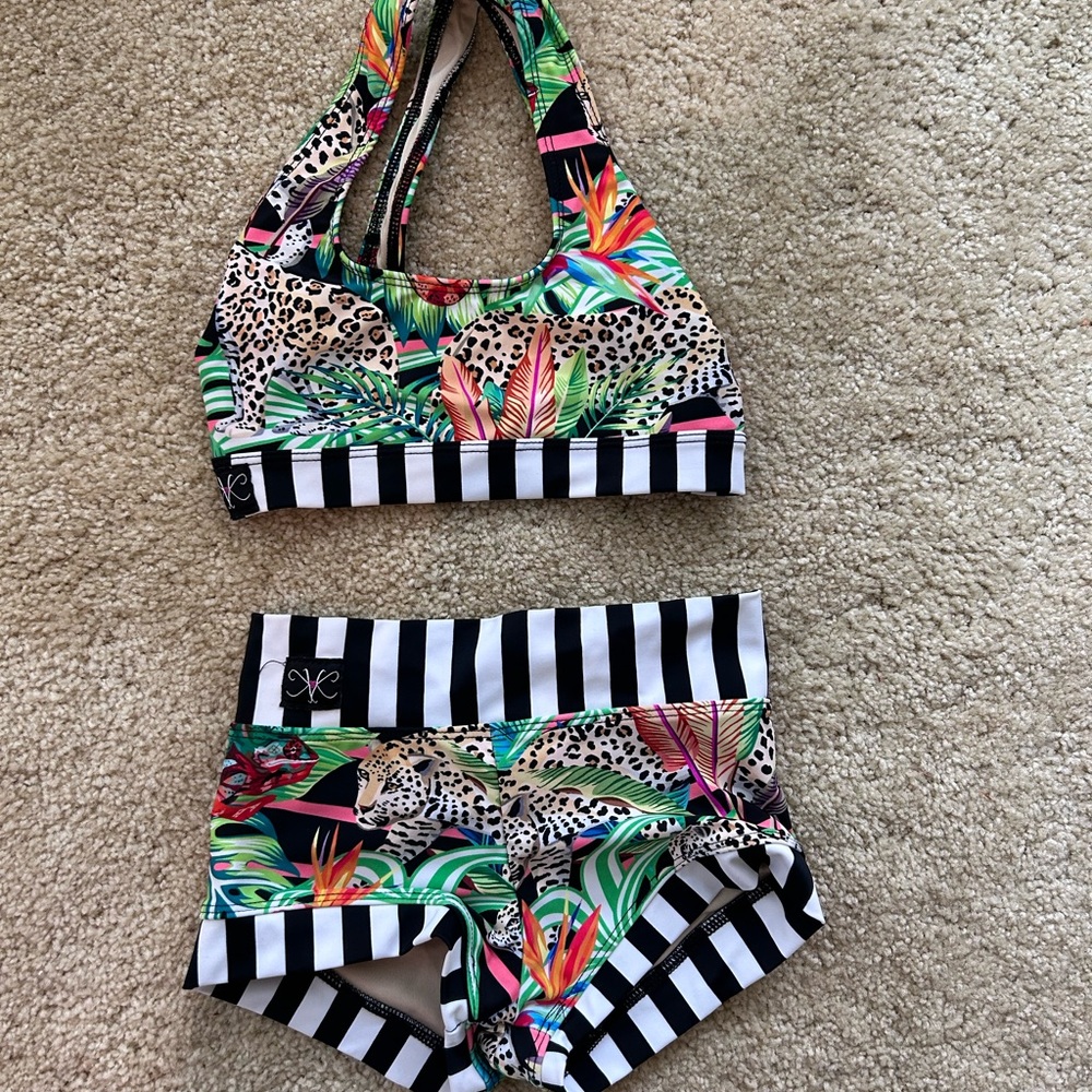 Tropical Leopard Kids Dance Costume Set